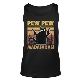 Vintage Black Cat Pew Pew Madafakas Funny Crazy Cat Lovers V2 Unisex Tank Top - Seseable