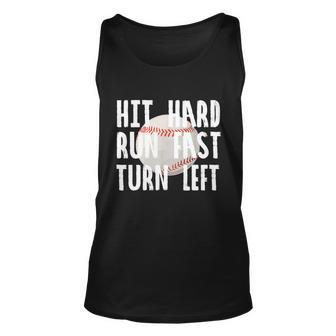 Vintage Hit Hard Run Fast Turn Left Baseball Funny Sport Gift Unisex Tank Top - Monsterry AU