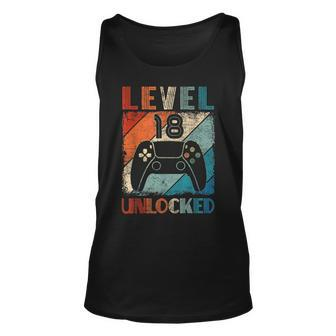 Vintage Level 18 Unlocked Video Gamer 18Th Birthday Unisex Tank Top - Seseable