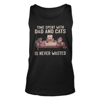 Vintage Time Spent With D & D And Cats Is Never Wasted Men Women Tank Top Graphic Print Unisex - Thegiftio UK