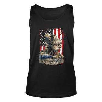 Vintage Us Flag Veteran Thank You Military Boot Memorial Day Funny Gift Unisex Tank Top - Monsterry CA