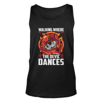Walking Where The Evil Dances Proud To Be A Firefighter Usa Flag Unisex Tank Top - Monsterry UK