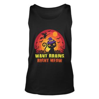 Want Brains Bight Meow Cat Halloween Quote Unisex Tank Top - Monsterry AU