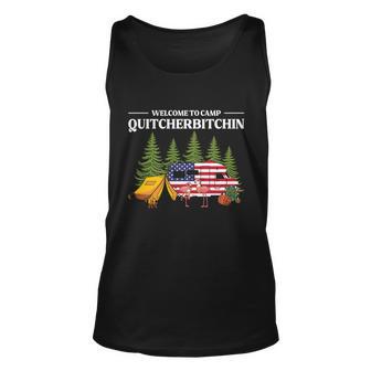 Welcome To Camp Quitcherbitchin Flamingo Graphic 4Th Of July Plus Size Shirt Unisex Tank Top - Monsterry DE