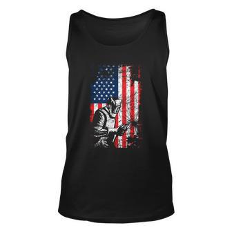 Welding Funny Gift American Flag Welder Distressed Image Back Unisex Tank Top - Monsterry CA