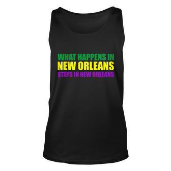 What Happens In New Orleans Stays In New Orleans Mardi Gras T-Shirt Graphic Design Printed Casual Daily Basic Unisex Tank Top - Thegiftio UK