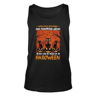 When Black Cat Prowl And Pumpkin Gleam My Luck Be Yours On Halloween Men Women Tank Top Graphic Print Unisex - Thegiftio UK
