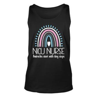 With Tiny Steps Nicu Nurse Neonatal Intensive Care Unit Unisex Tank Top - Seseable