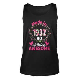 Womens 90 Years Old 90Th Birthday Born In 1932 Women Girls Floral Unisex Tank Top - Seseable