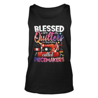 Womens Blessed Are Piecemakers Sewing Pun Quilting Lover Novelty Unisex Tank Top - Seseable