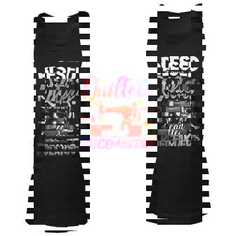 Womens Blessed Are Piecemakers Sewing Pun Quilting Lover Novelty Unisex Tank Top - Seseable