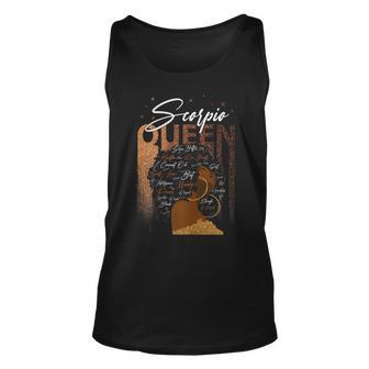 Womens Funny Scorpio Girl Zodiac Birthday Pride Melanin Afro Queen Unisex Tank Top | Seseable UK
