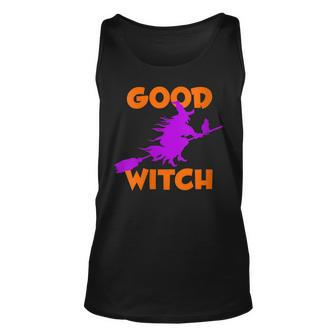 Womens Good Witch Halloween Riding Broomstick Silhouette Unisex Tank Top - Seseable