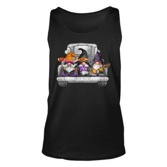 Womens Halloween Truck Drive Gnomes Witch Broom Hat Pumpkin Costume Unisex Tank Top - Seseable