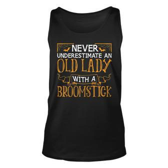 Womens Old Lady With Broomstick Witch Womens Halloween Costume Unisex Tank Top - Seseable