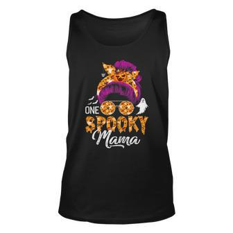 Womens One Spooky Mama Halloween Messy Bun Hair Ghosts Lover Unisex Tank Top - Seseable