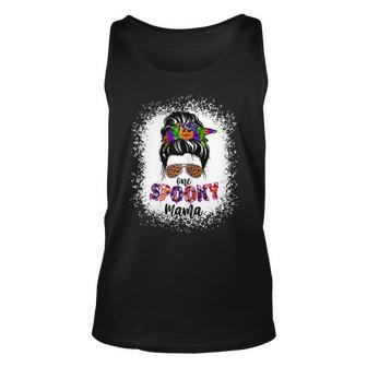 Womens One Spooky Mama Witchy Mama Halloween Messy Bun Mom Bleached Unisex Tank Top - Seseable