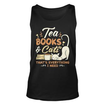 Womens Tea Books And Cats Cat Book Lovers Reading Book V Neck Unisex Tank Top - Thegiftio UK