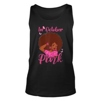 Womens Vintage In October We Wear Pink Black Woman Breast Cancer Men Women Tank Top Graphic Print Unisex - Thegiftio UK