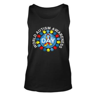 World Autism Awareness Day Earth Puzzle Ribbon Tshirt Unisex Tank Top - Monsterry
