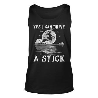 Yes I Can Drive A Stick Halloween Witch Riding Broomstick Unisex Tank Top - Seseable