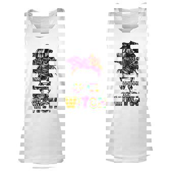 100 That Witch Halloween Costume Messy Bun Skull Witch Girl Unisex Tank Top | Seseable CA