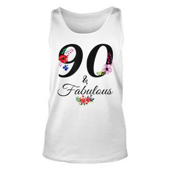 90 & Fabulous 90 Years Old Vintage Floral 1932 90Th Birthday Unisex Tank Top - Seseable