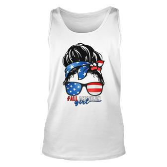 All American Girl 4Th Of July Daughter Messy Bun Usa Unisex Tank Top - Seseable