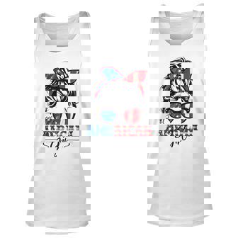 All American Girl 4Th Of July Women Messy Bun Usa Flag V2 Unisex Tank Top | Seseable CA