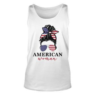 All American Girl Messy Bun Flag 4Th Of July Sunglasses Unisex Tank Top - Seseable