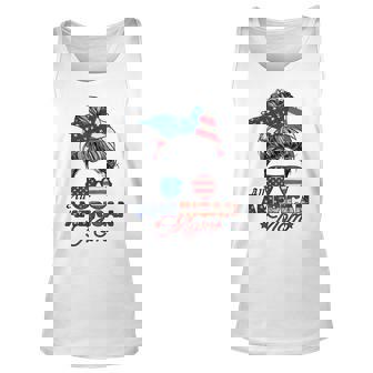 All American Mom 4Th July Messy Bun Us Flag Unisex Tank Top | Seseable CA