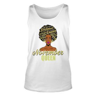 Black African American Melanin Afro Queen November Birthday Unisex Tank Top - Seseable