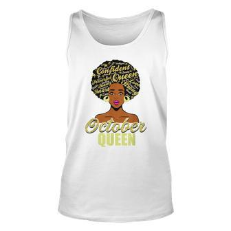 Black African American Melanin Afro Queen October Birthday Unisex Tank Top - Seseable