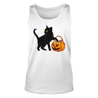 Black Cat Halloween Candy Pumpkin Bag Sweet Lollipop Funny Unisex Tank Top - Seseable