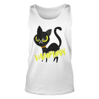 Black Cat Halloween Vampurr Gift I Fun Vampire Cat Costume Unisex Tank Top - Seseable