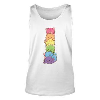 Cute Lgbt Rainbow Gay Pride Flag Kawaii Cat Pile Anime Art Gift Unisex Tank Top - Monsterry AU