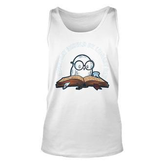 Cute Owl Reading Book Librarian Lover Library Day 2022 Graphic Design Printed Casual Daily Basic Unisex Tank Top - Thegiftio UK