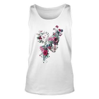 Fashion Novelty Skull Flowers Print T High Quality Hipster Cool Male Tops Clothing Graphic Design Printed Casual Daily Basic Unisex Tank Top - Thegiftio