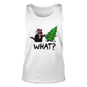Funny Black Cat Gift Pushing Christmas Tree Over Cat What Tshirt Men Women Tank Top Graphic Print Unisex - Thegiftio UK