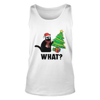 Funny Black Cat Gift Pushing Christmas Tree Over Cat What Tshirt V2 Men Women Tank Top Graphic Print Unisex - Thegiftio UK