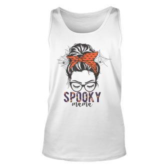 Funny Halloween Spooky Mom Messy Bun Skull Mama Costume Unisex Tank Top - Seseable