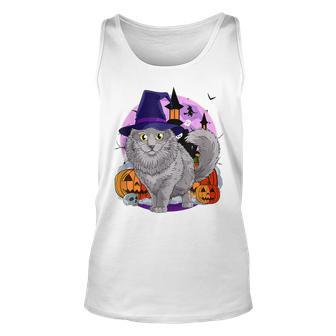 Halloween Cat Costume Witch Hat Creepy House Pumpkins Face Men Women Tank Top Graphic Print Unisex - Thegiftio UK