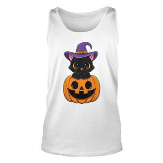 Halloween Cute Black Cat Witch Hat Pumpkin For Kids Girls Unisex Tank Top - Seseable
