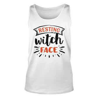 Halloween Resting Witch Face Black And Orange Men Women Tank Top Graphic Print Unisex - Seseable