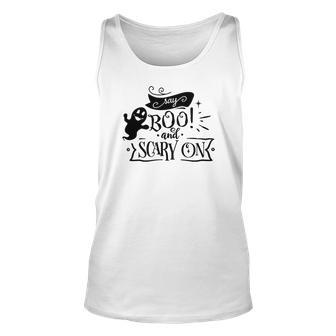 Halloween Say Boo And Scary On Black Design Men Women Tank Top Graphic Print Unisex - Seseable