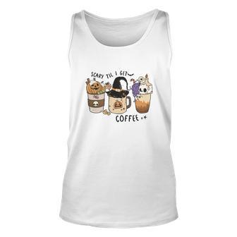 Halloween Scary Till I Get Coffee Cute Design Men Women Tank Top Graphic Print Unisex - Seseable