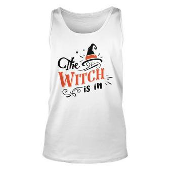 Halloween The Witch Is In Black And Orange Men Women Tank Top Graphic Print Unisex - Seseable