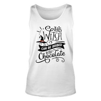 Halloween This Witch Can Be Bribed With Chocolate Black And Orange Men Women Tank Top Graphic Print Unisex - Seseable
