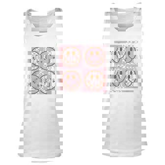 Happy Face Funny Smile Face Checked Pattern Trendy Men Women Tank Top Graphic Print Unisex - Thegiftio