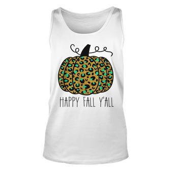 Happy Fall Yall Golden Leopard Print Pumpkin Halloween Unisex Tank Top - Seseable